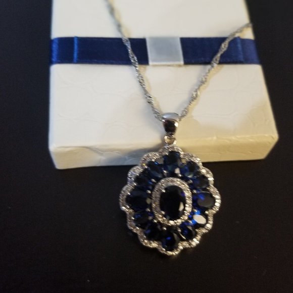 Swarovski Elements Blue Crystal Floral Chandelier Women's Necklace - Picture 2 of 8